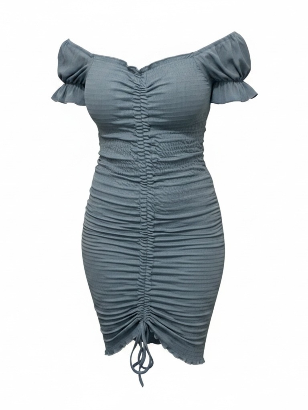 One-Shoulder Ruched Bodycon Dress in Slate Blue